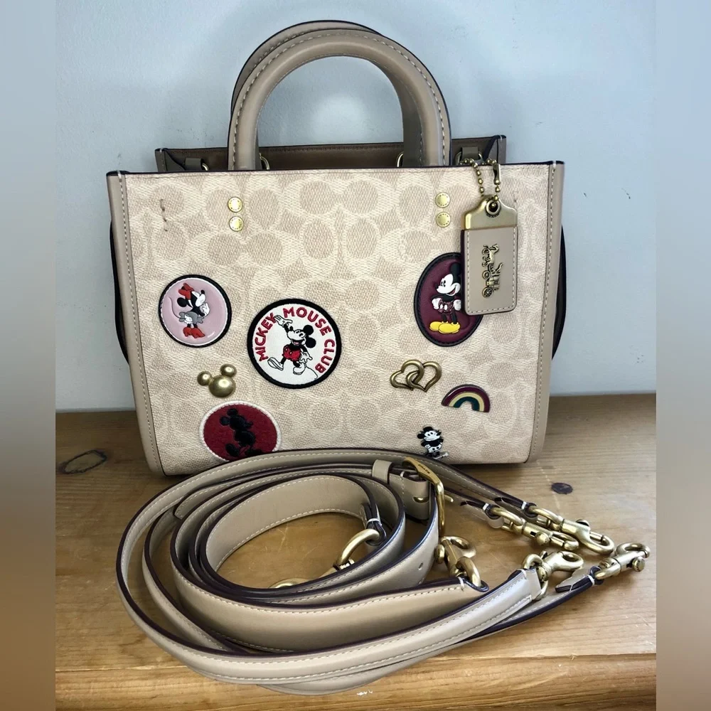 Disney X Coach Rogue 25 In Signature Canvas With Patches Sand Taupe - Picture 1 of 12